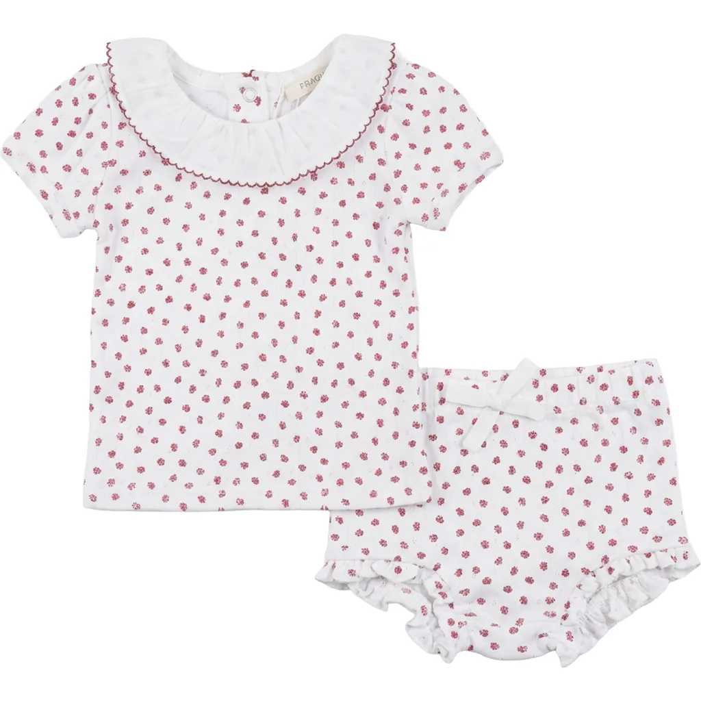 Pointelle Flower Print 2-Piece Short Set with Ruffle Collar by Fragile