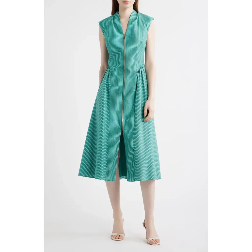 Stripe Zip Front Sleeveless Midi Dress by Vince Camuto