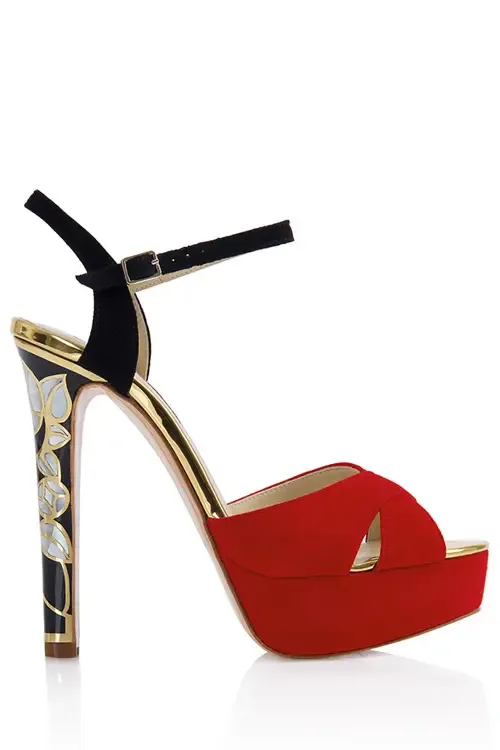 Rose in Bloom Rouge Ankle Strap Pearl Heel Sandal by Freya Rose