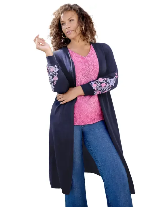 Embroidered Duster Cardigan by Roaman's