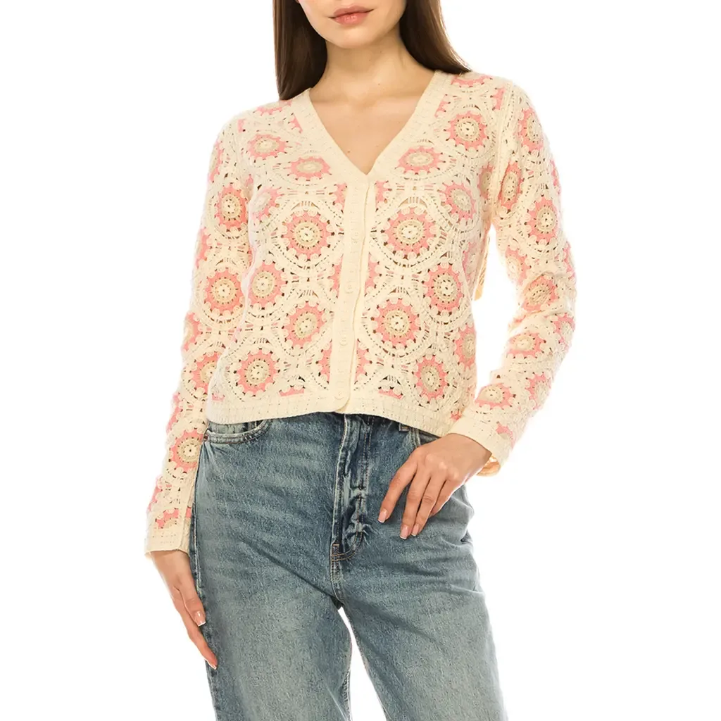Crochet Knit Button Front Cardigan by A COLLECTIVE STORY