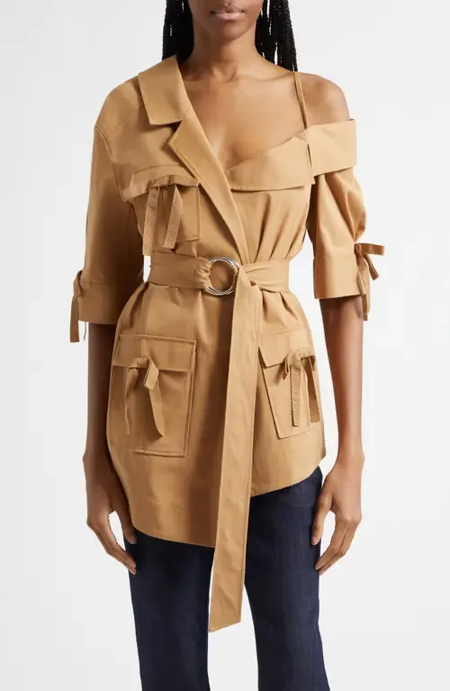 Saige Asymmetric Neck Stretch Cotton Twill Blazer by Cinq à Sept