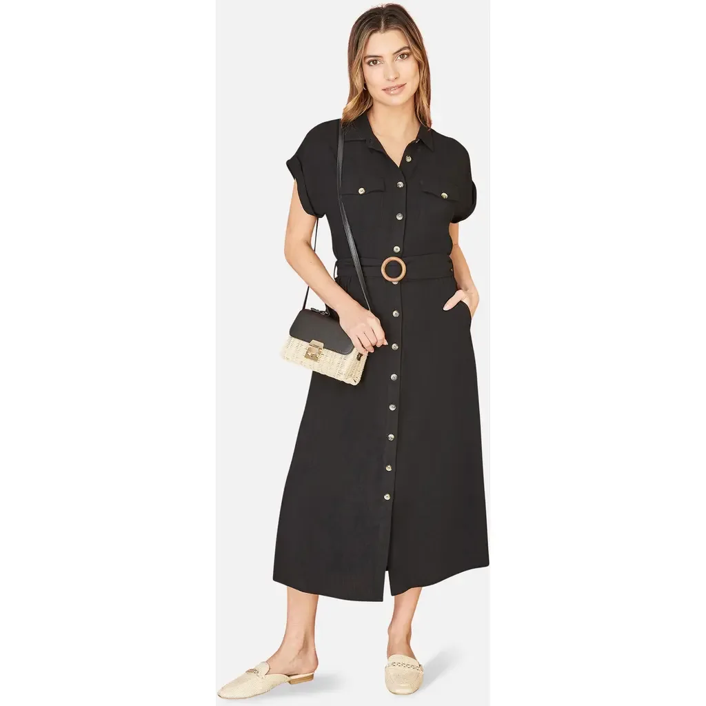 Linen Look Midi Shirt Dress by Yumi