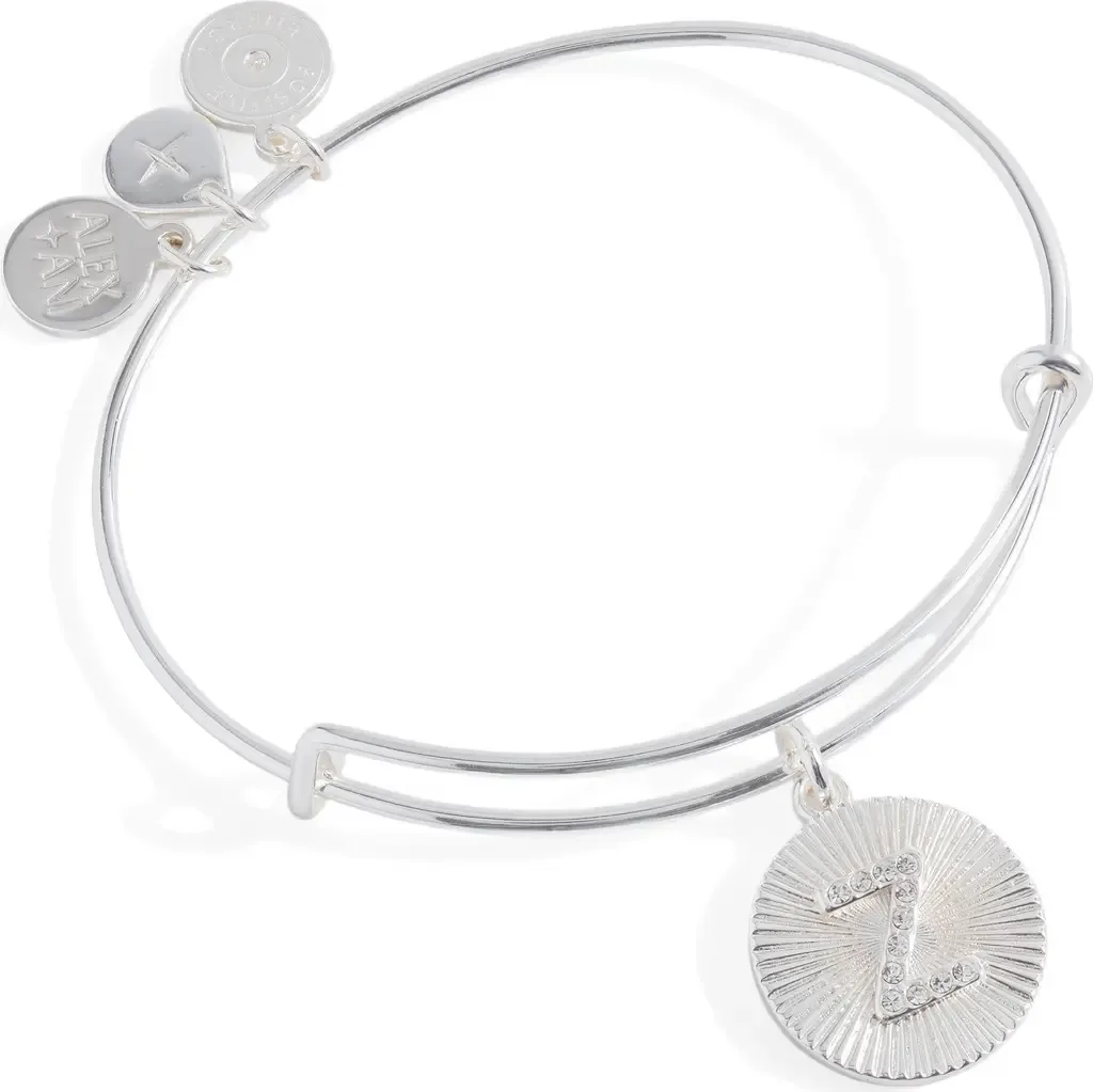 Pave Starburst Texture Initial Bangle Bracelet by Alex and Ani