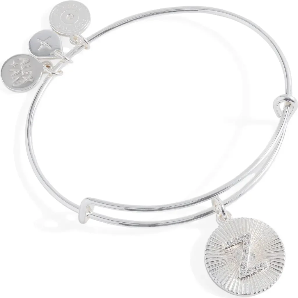 Pave Starburst Texture Initial Bangle Bracelet by Alex and Ani
