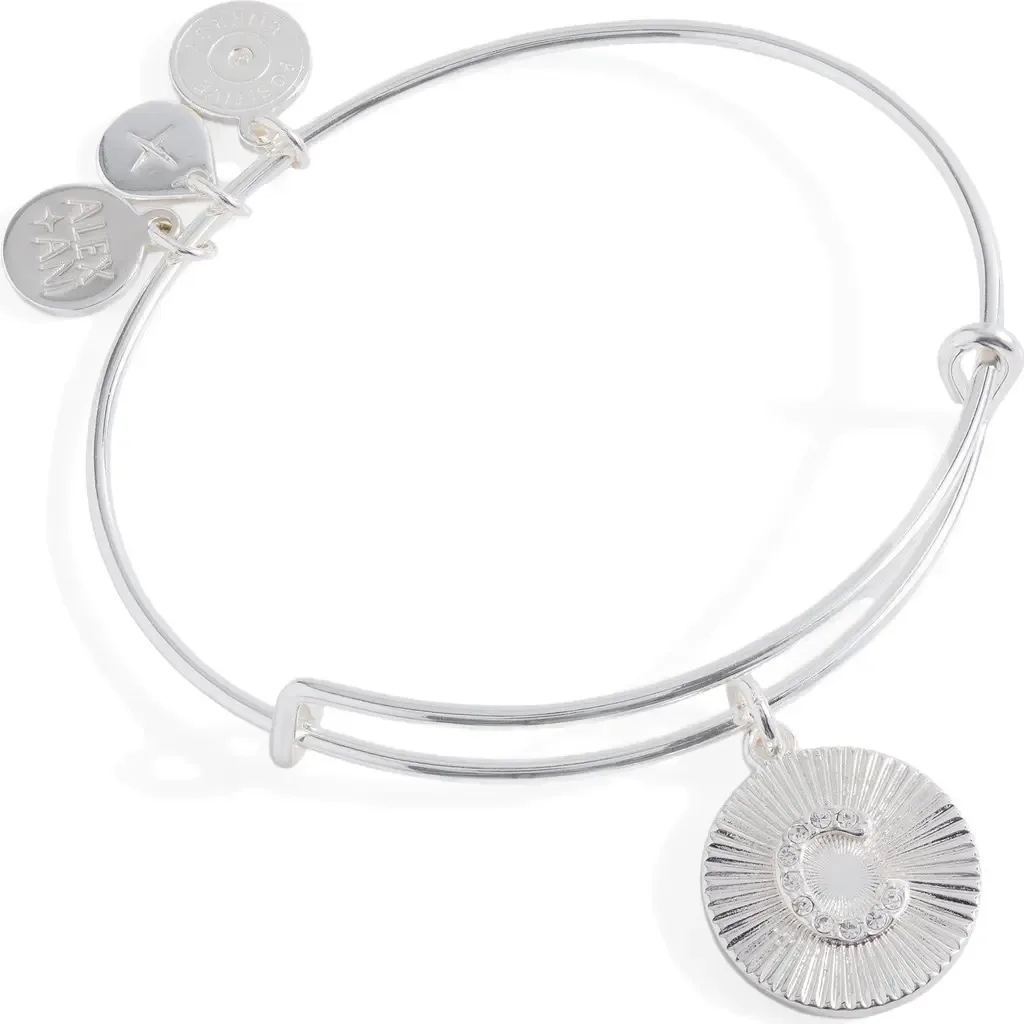 Pave Starburst Texture Initial Bangle Bracelet