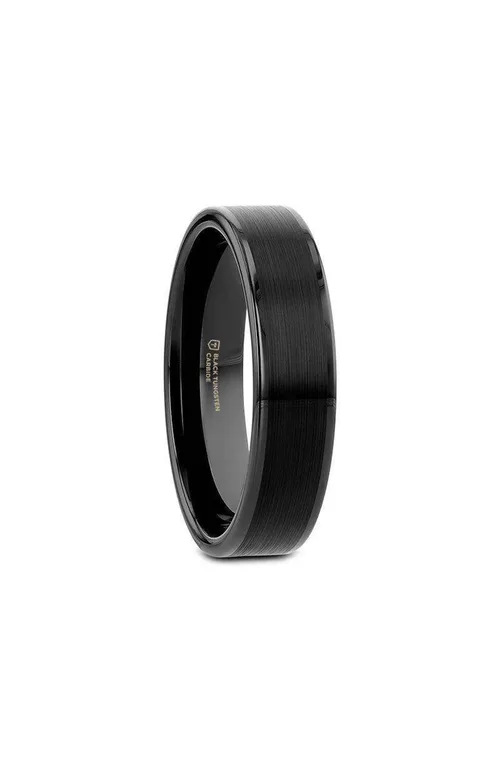 Vulcan Flat Tungsten Ring with Brushed Center and Polished Edges in Flat Black 6Mm by Larson Jewelers