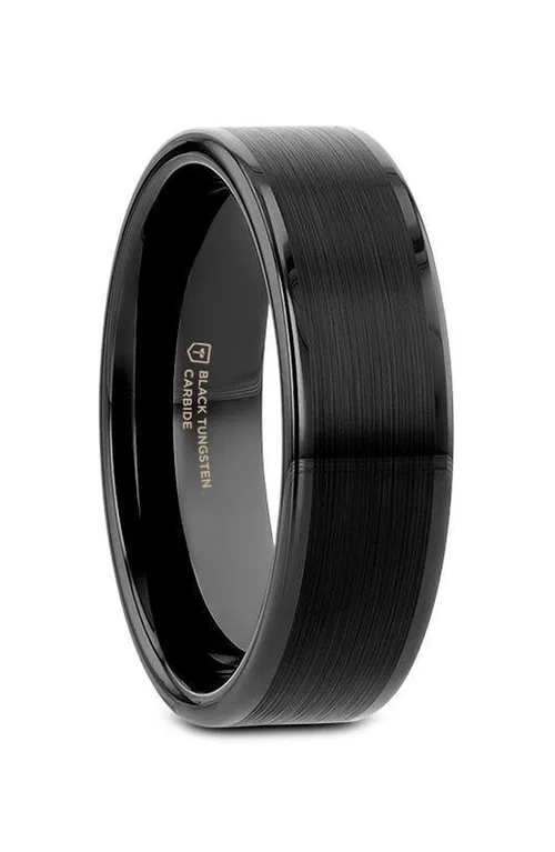 Vulcan Flat Tungsten Ring with Brushed Center and Polished Edges in Flat Black 6Mm by Larson Jewelers