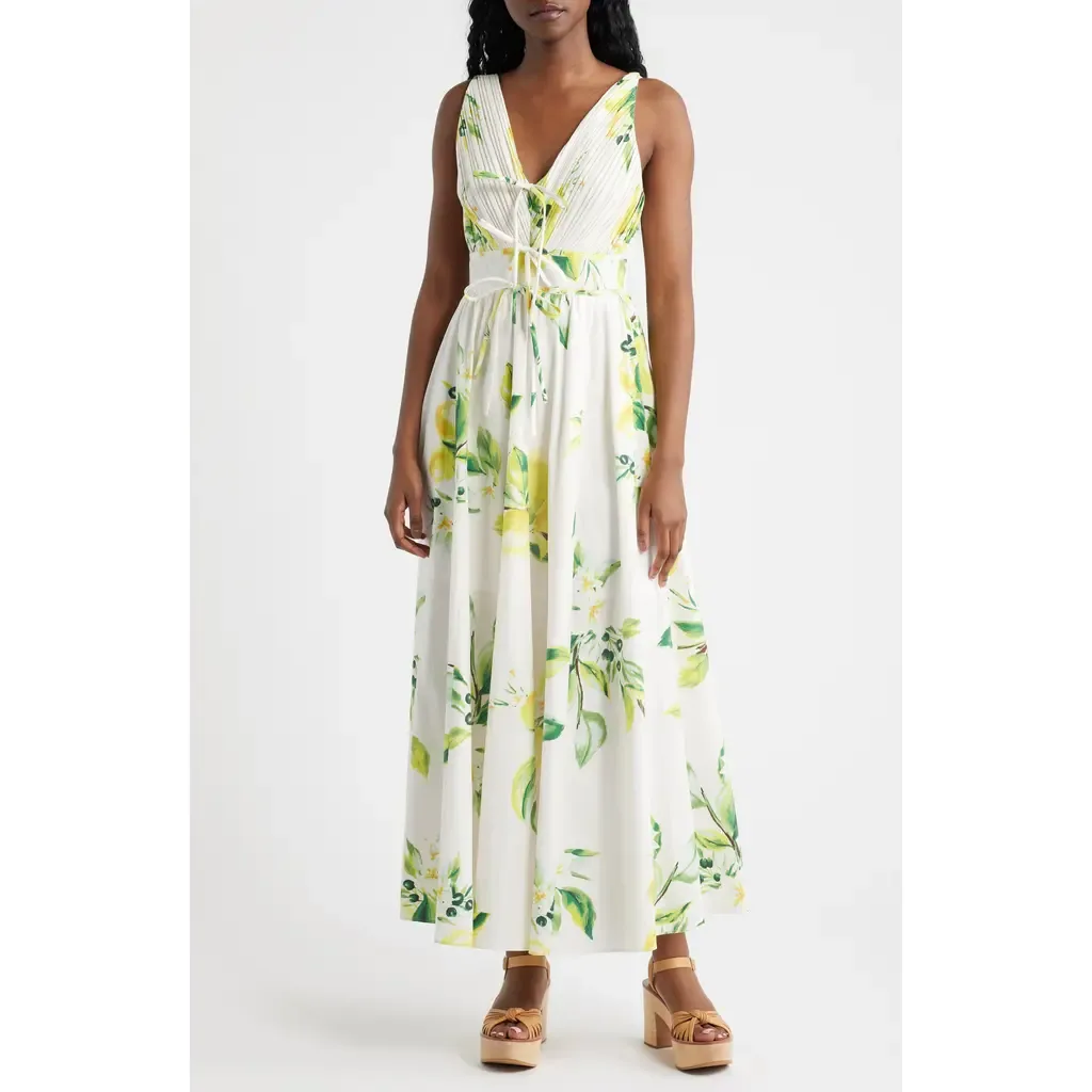 Plissé Tie Front Cotton Maxi Dress by MOON RIVER
