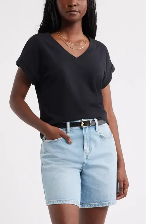 Roll Cuff V-Neck T-Shirt by caslon(r)