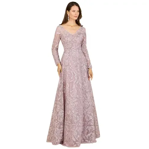 A-Line Gown with Long Sleeves, V-Neckline by LARA New York