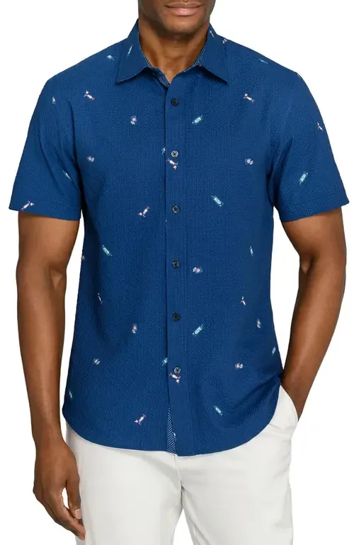 Slim Fit Tropical Drinks Woven Short Sleeve Seersucker by CONSTRUCT