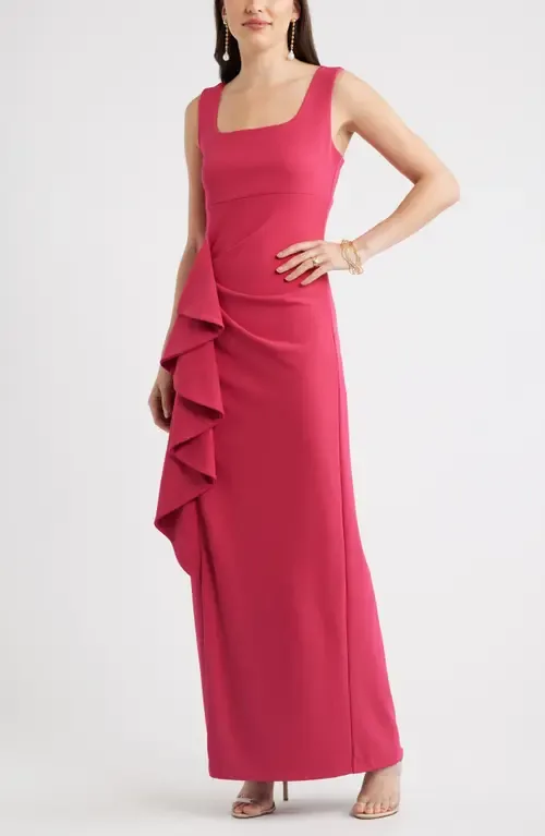 Ruffle Drape Square Neck Maxi Gown by Chelsea28