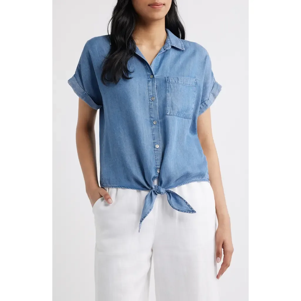 Romi Tie Front Denim Shirt by beachlunchlounge