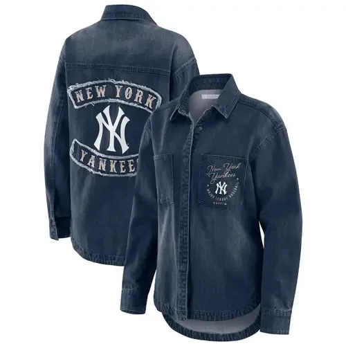 WEAR by Erin Andrews Denim New York Yankees Washed Oversized Denim Full-Snap Shacket by WEAR by Erin Andrews