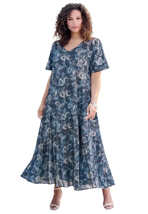 Hand Crinkled Flutter Sleeve Maxi Dress
