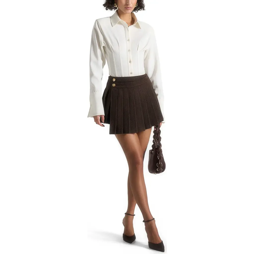 Joelle Wool Asymmetric Pleated Mini Skirt by Manière De Voir
