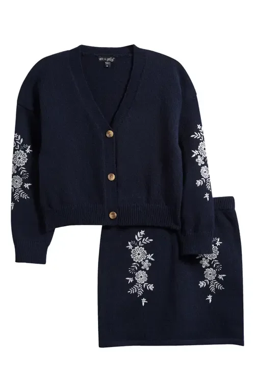 Embroidered Cardigan & Skirt Set by Ava & Yelly