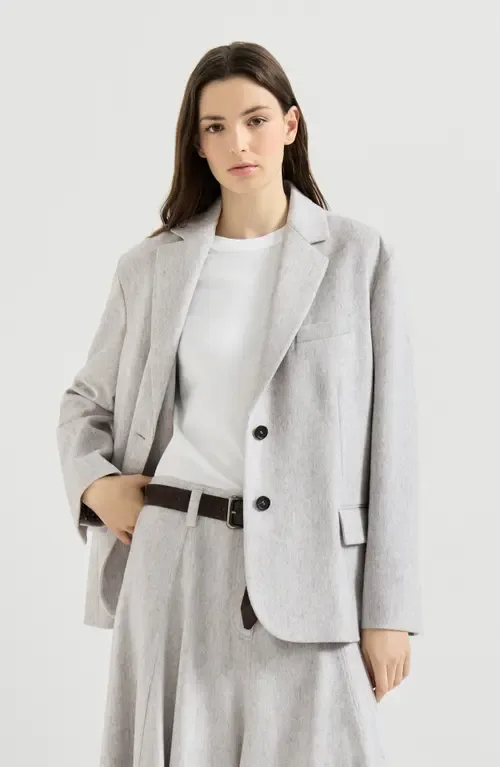 Wool Flannel Blazer with Monili by Brunello Cucinelli