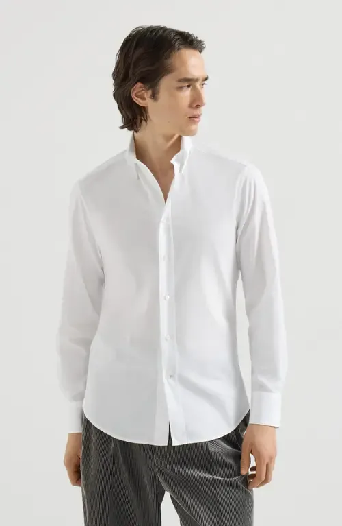 Twill Shirt with Button-Down Collar by Brunello Cucinelli