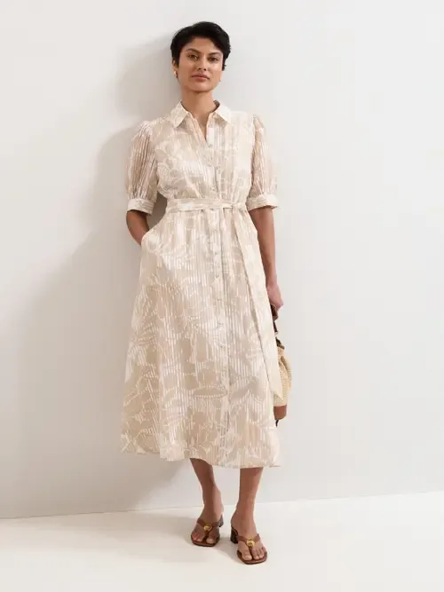 Delphine Belted Midi Shirt Dress - Stone by Phase Eight