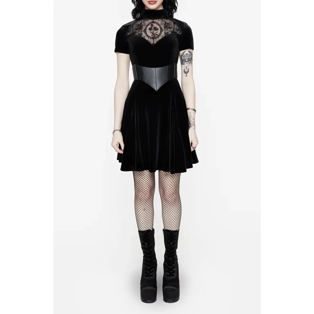 Cameo High Neck Flocked Mini Dress by Disturbia
