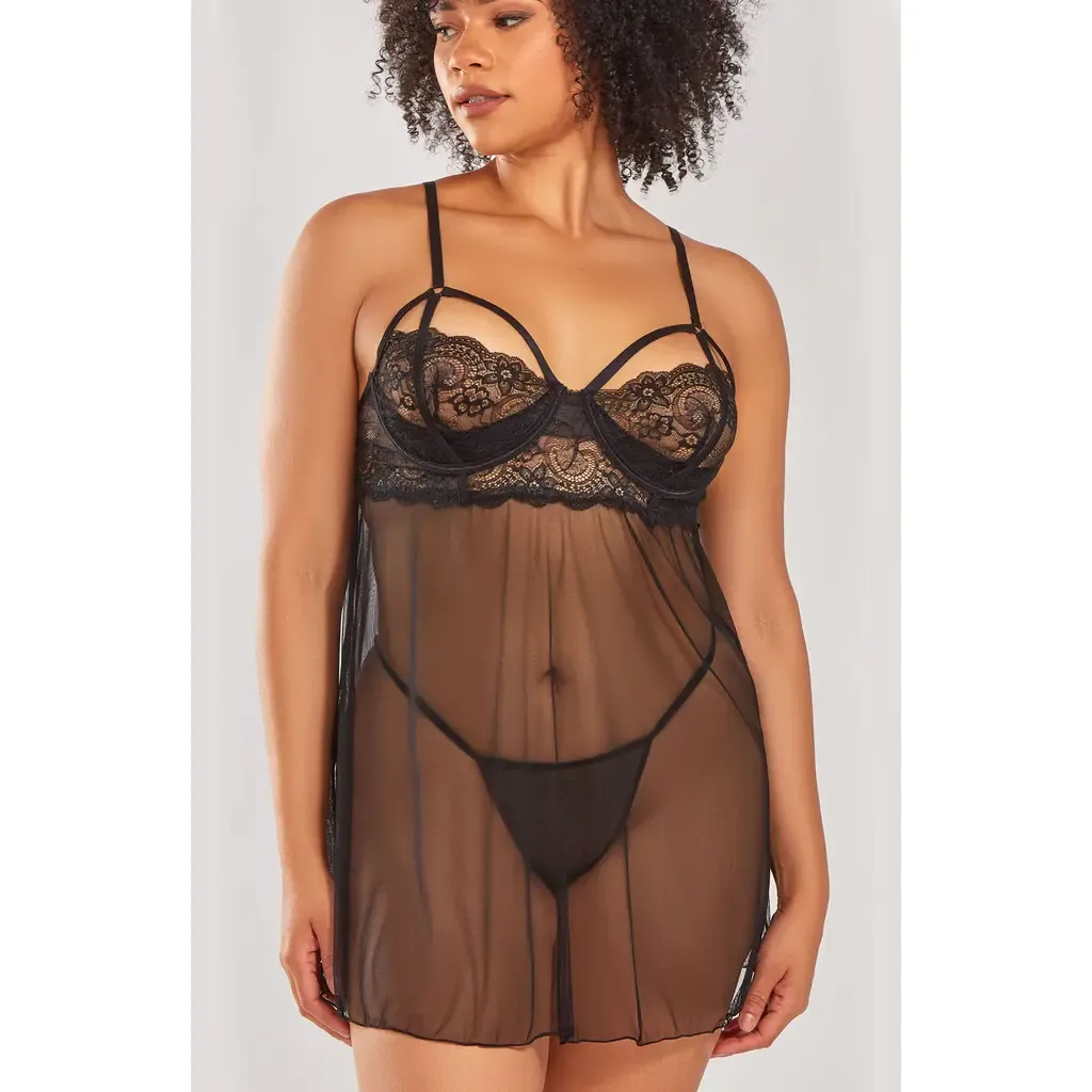 Demure Strappy Lace Babydoll Set by iCollection