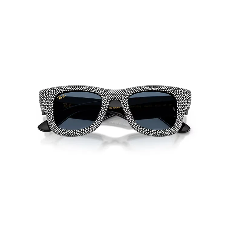 Wayfarer Puffer Crystal Pavè Edition Sunglasses Black Frame Blue Lenses by Ray-Ban
