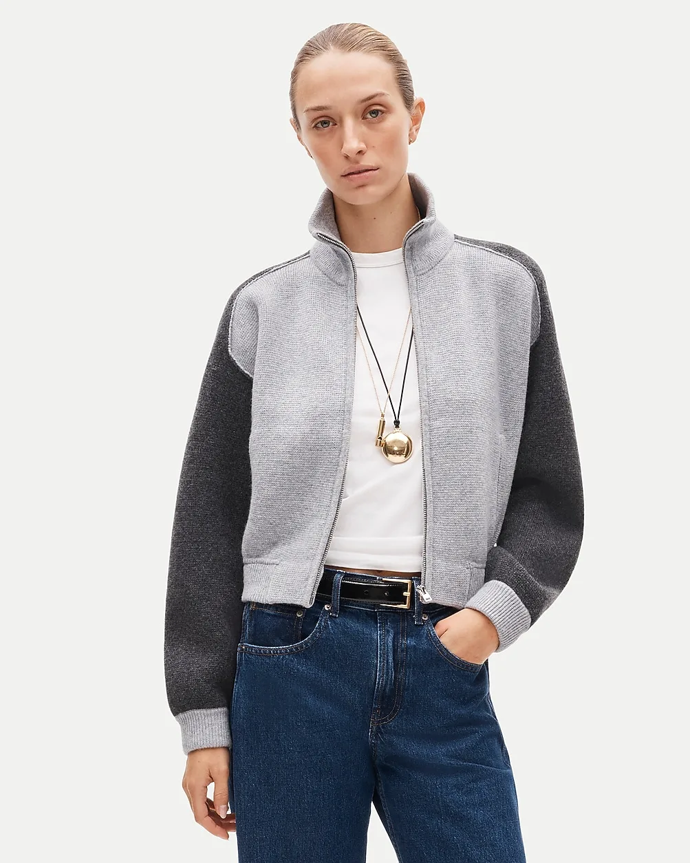 Bomber Sweater-Jacket in Colorblock Vintage Wool by J.Crew