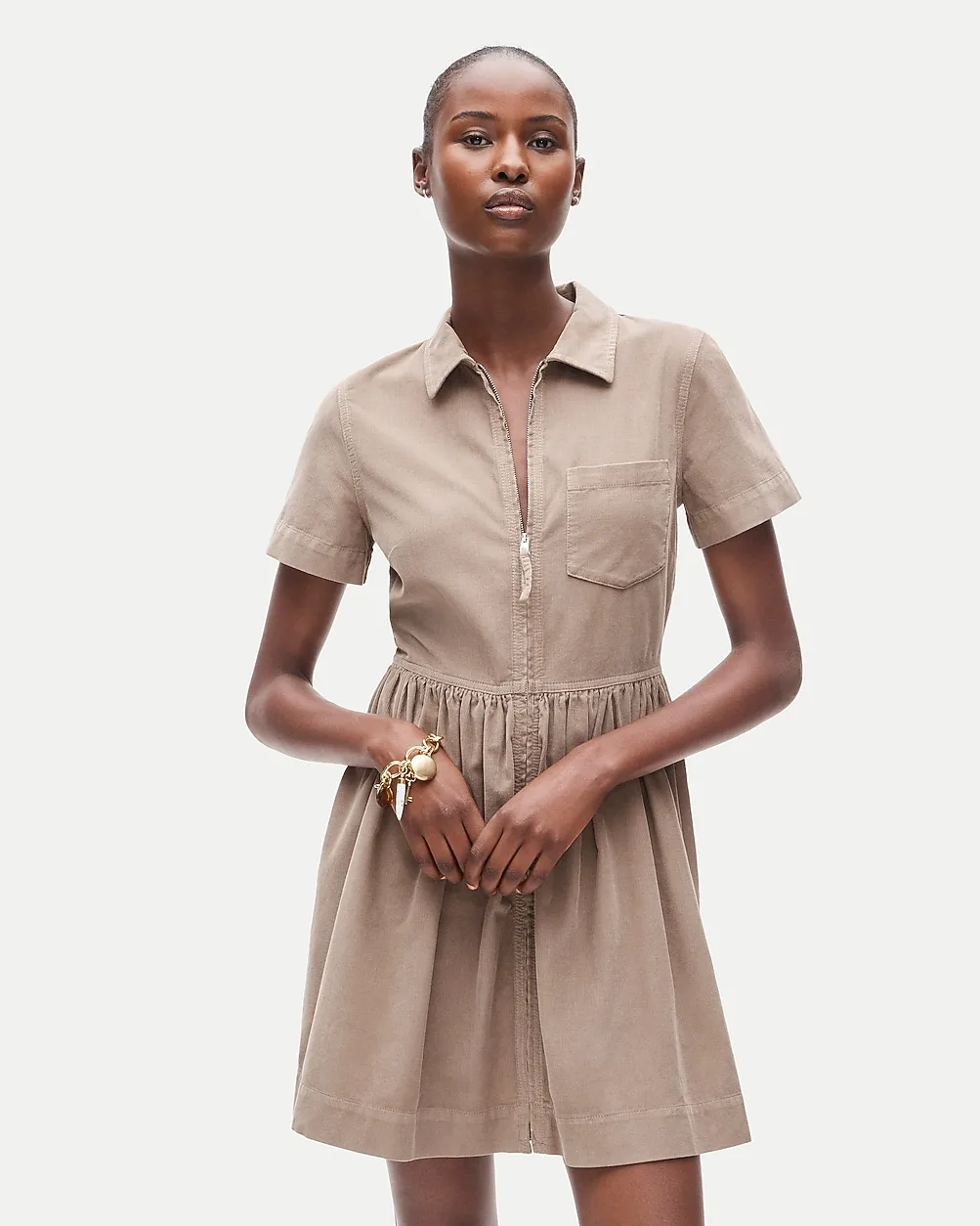 Mini Zip-Up Shirt-Dress in Lightweight Corduroy by J.Crew