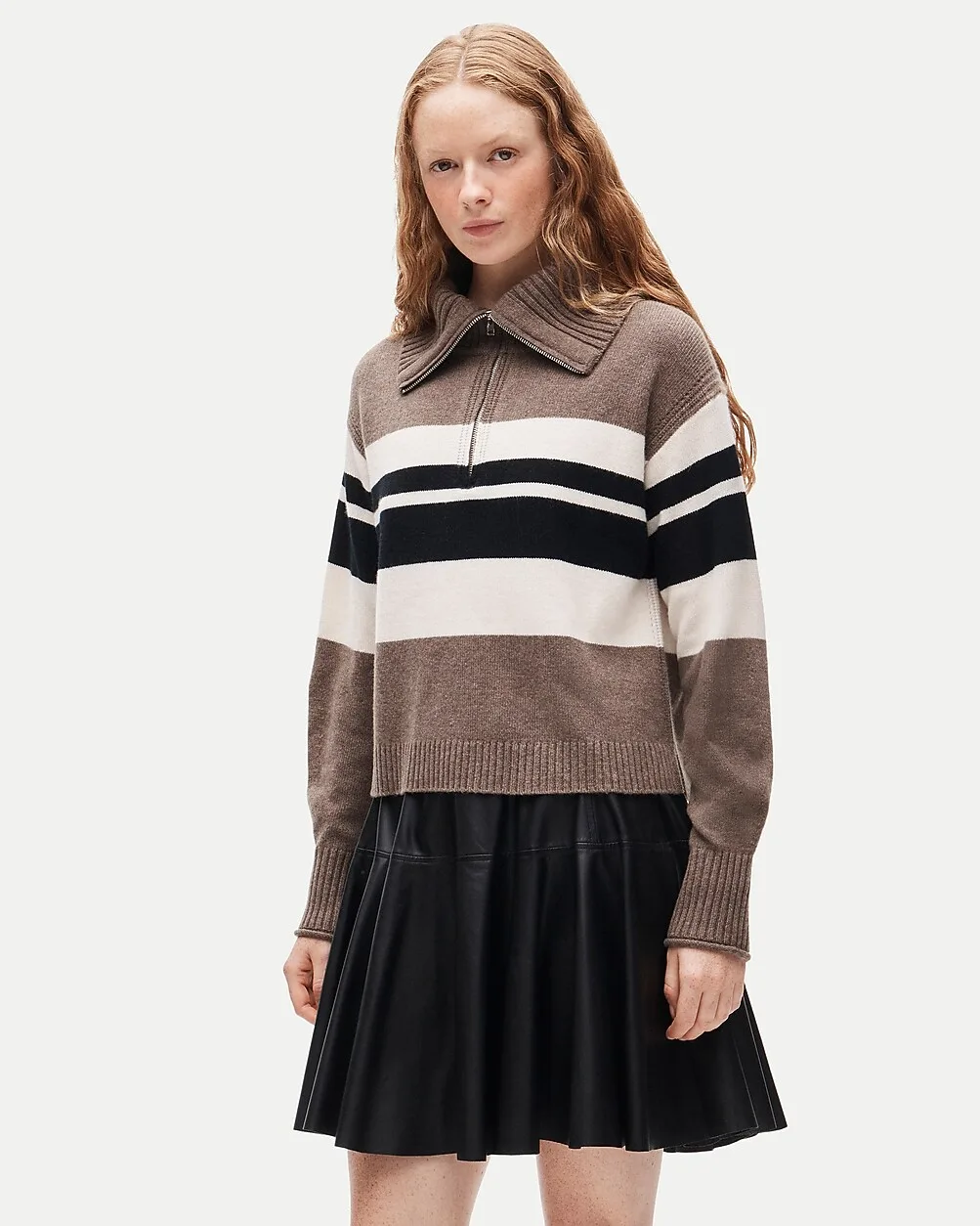 Cashmere Quarter-Zip Sweater in Placed Stripe