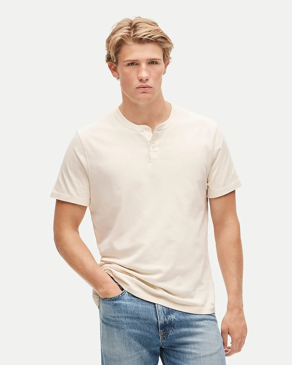 Short-Sleeve Vintage-Wash Cotton Henley