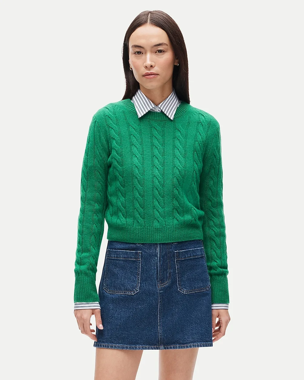 Cashmere Shrunken Crewneck in Cable Knit by J.Crew