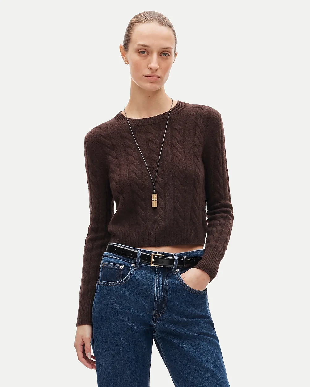 Cashmere Shrunken Crewneck in Cable Knit