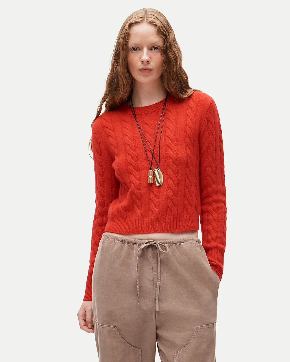 Cashmere Shrunken Crewneck in Cable Knit