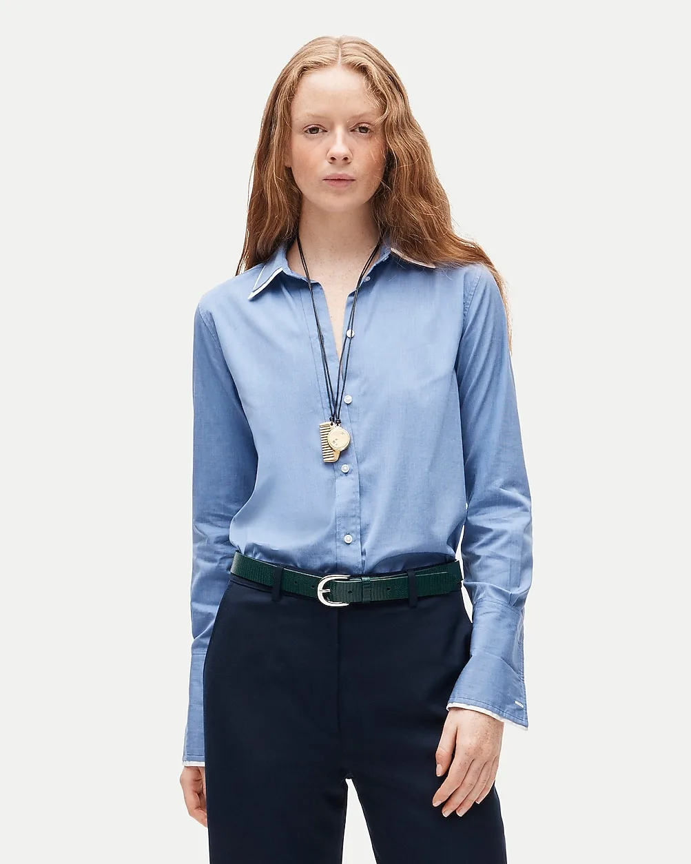Jules Double-Layer Button-Up Shirt in Greenwich Poplin