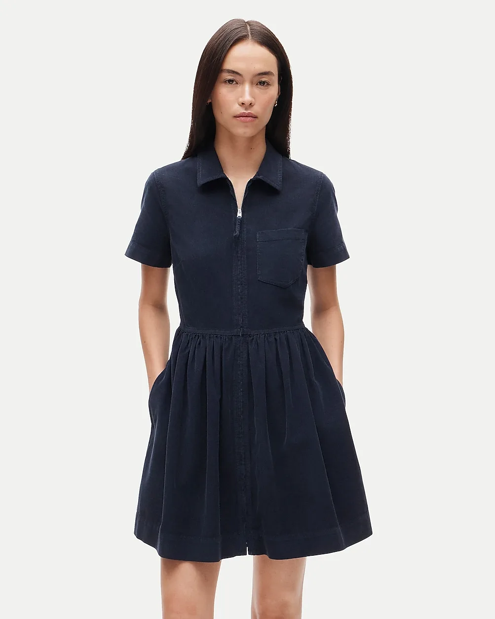 Mini Zip-Up Shirt-Dress in Lightweight Corduroy by J.Crew