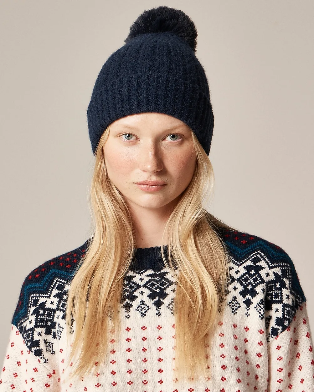 Ribbed Pom-Pom Beanie in Supersoft Yarn
