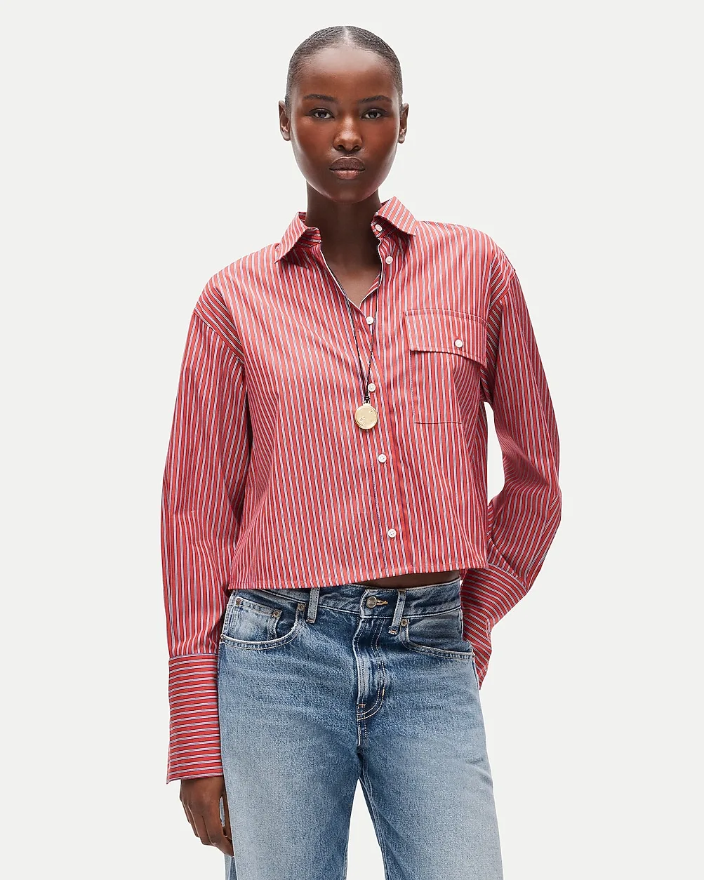 Esme Cropped Button-Up Shirt in Greenwich Poplin by J.Crew