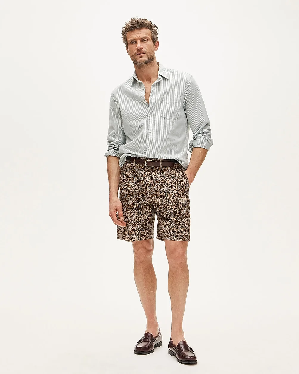 8" Pleated Cotton-Linen Blend Short in Batik Print by J.Crew