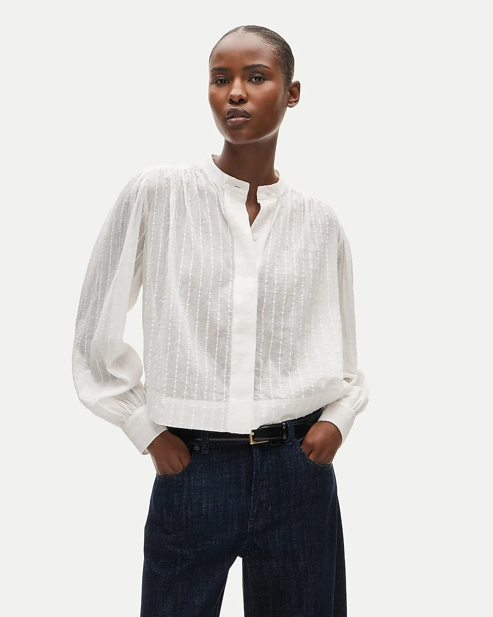 Button-Front Blouse in Striped Textured Cotton by J.Crew