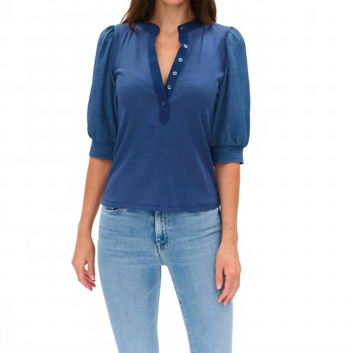Marina Mixed Media Top in Coastal