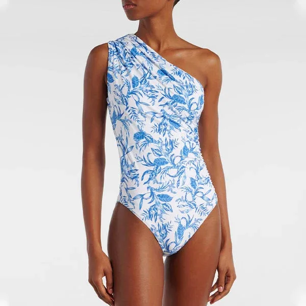 Small Fresh Shoulder Floral One-Piece Swimsuit by TRUEDAMES