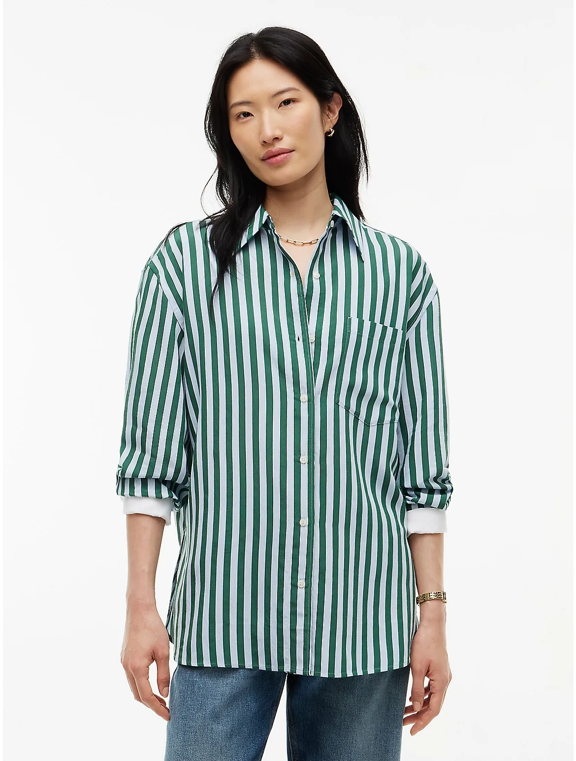 Oversized Striped Contrast Cuff Shirt by Tommy Hilfiger