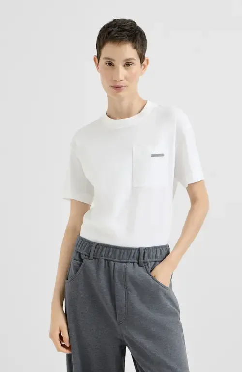 Cotton Jersey T-Shirt with Shiny Tab by Brunello Cucinelli