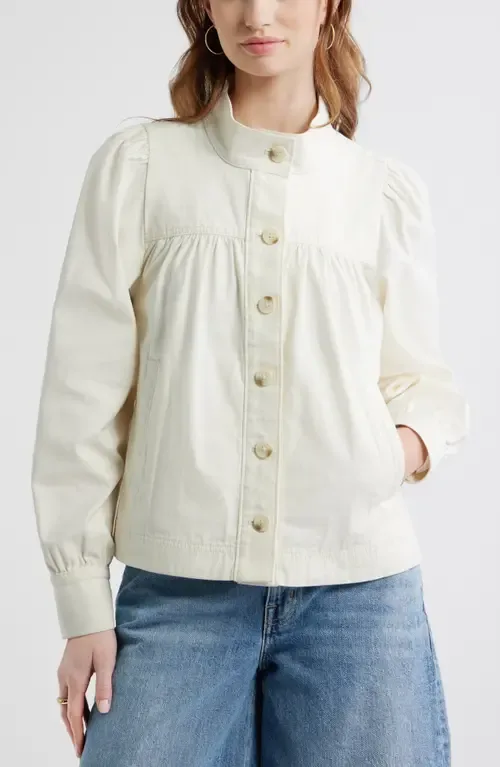Gathered High Neck Denim Jacket by Treasure & Bond