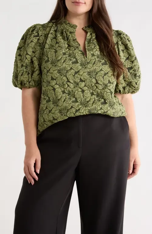 Arielle Jacquard Puff Sleeve Top by SUGARLIPS