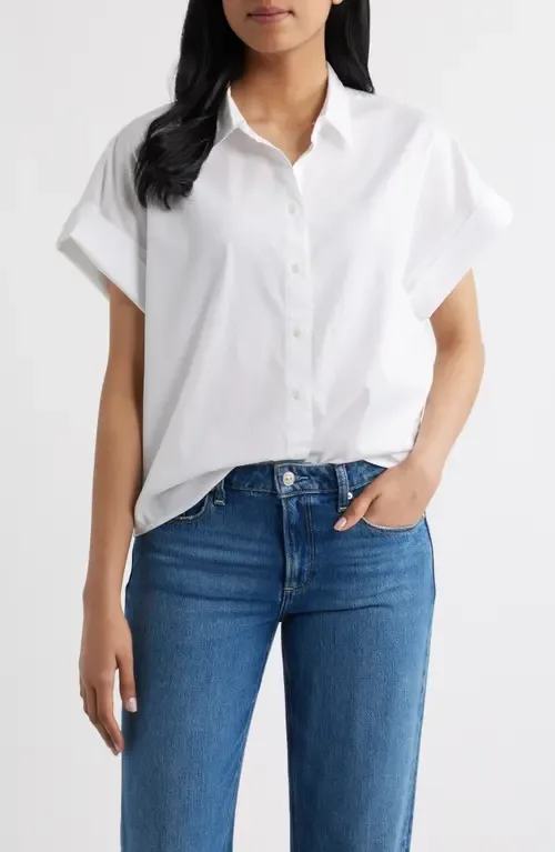 Oversize Short Sleeve Cotton Button-Up Shirt by SPANX®