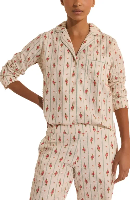 Orea Floral Swiss Dot Chemise Button-Up Pajama Shirt by Etam