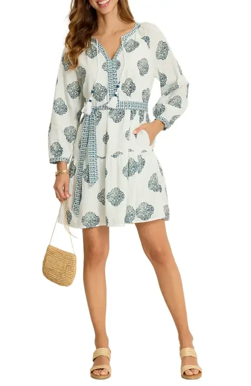 Mosaic Shores Long Sleeve Cotton Dobby Minidress by Tommy Bahama